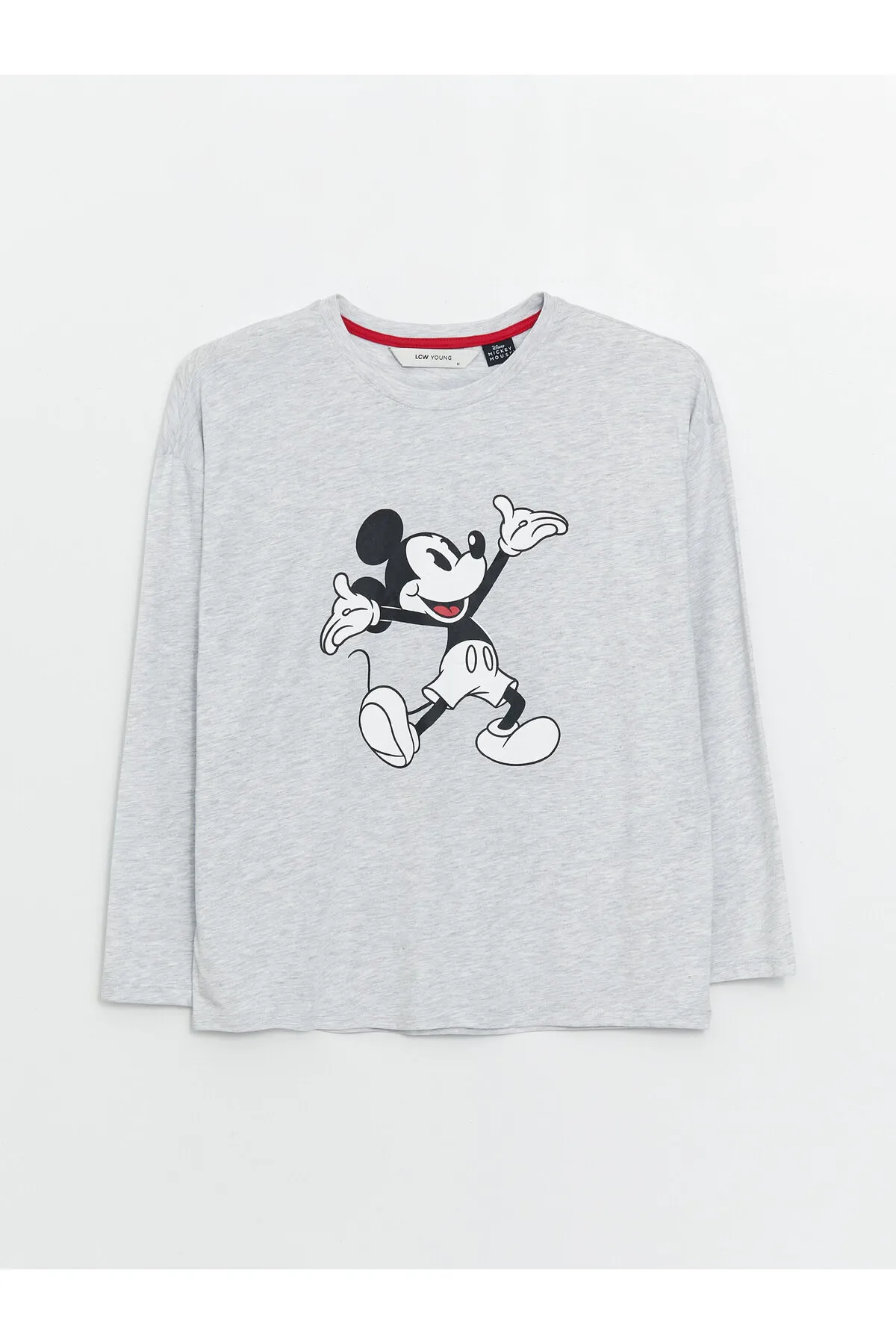 LC Waikiki  Langärmliges Damen-Pyjama-Set mit Rundhalsausschnitt und Mickey-Mouse-Aufdruck