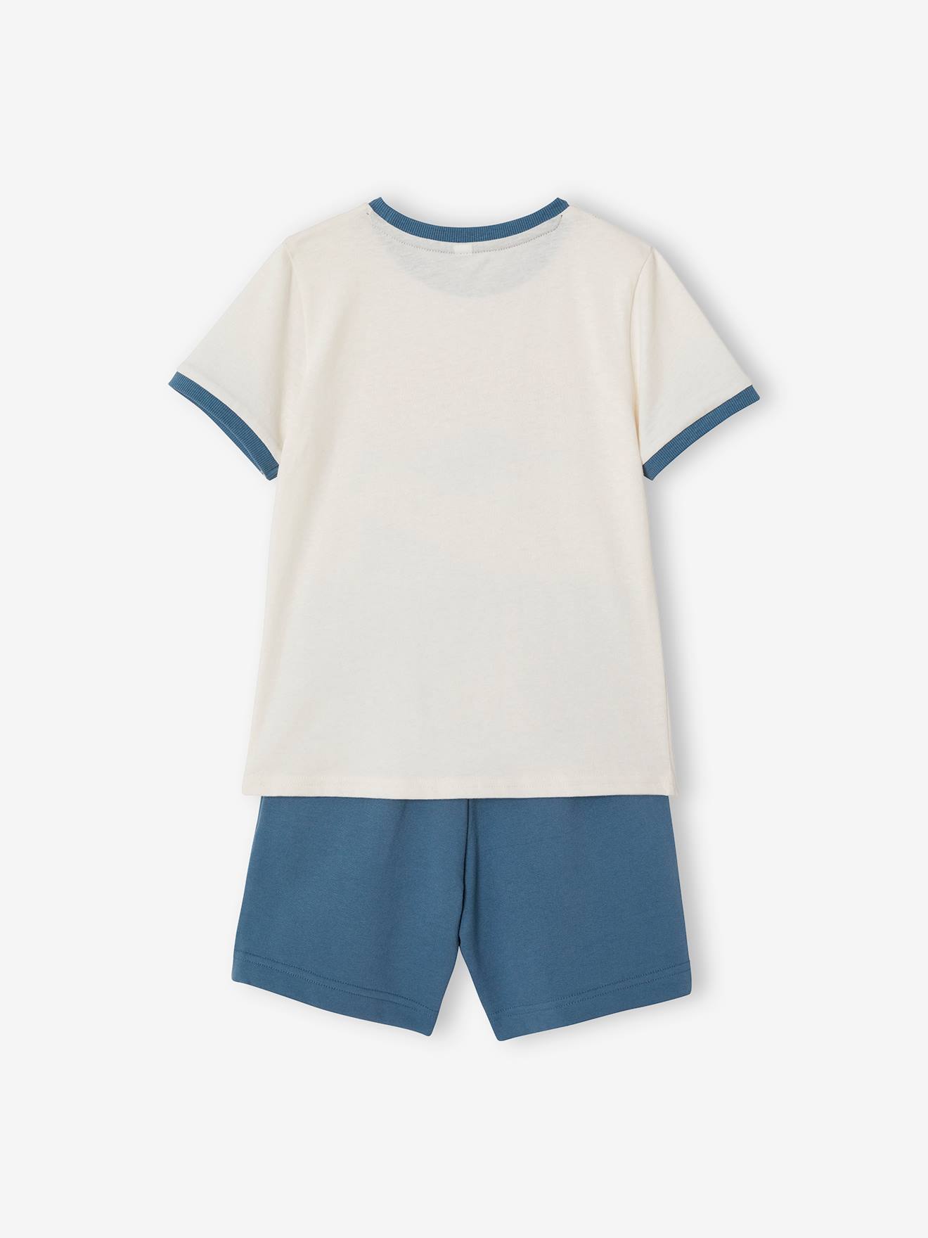 Ensemble tee-shirt et short requin garçon bleu canard