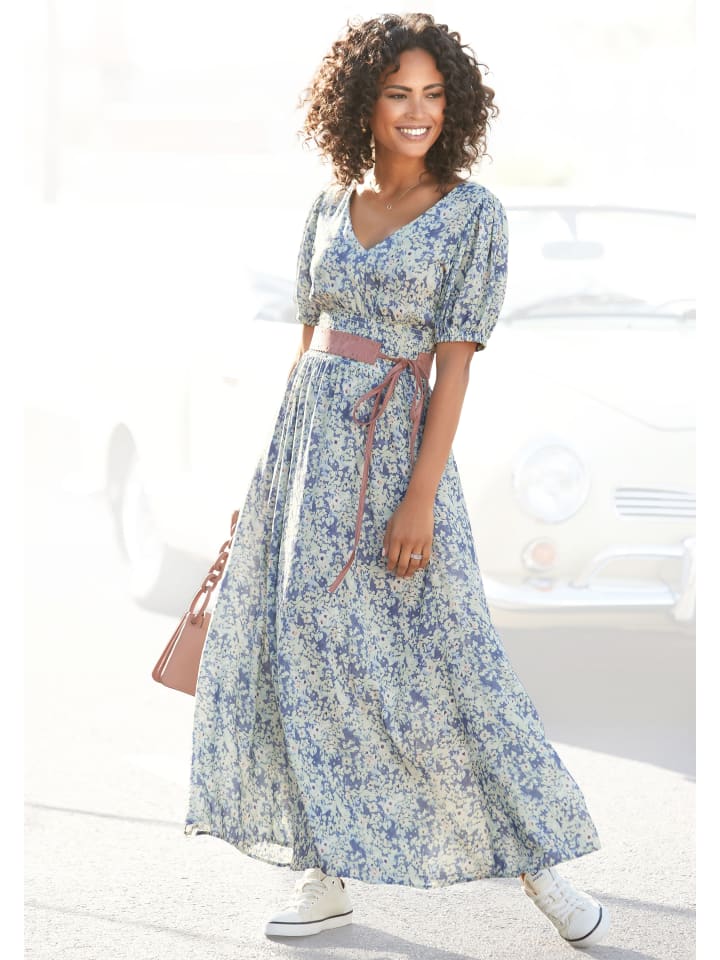 Buffalo Maxikleid in blau-bedruckt günstig kaufen