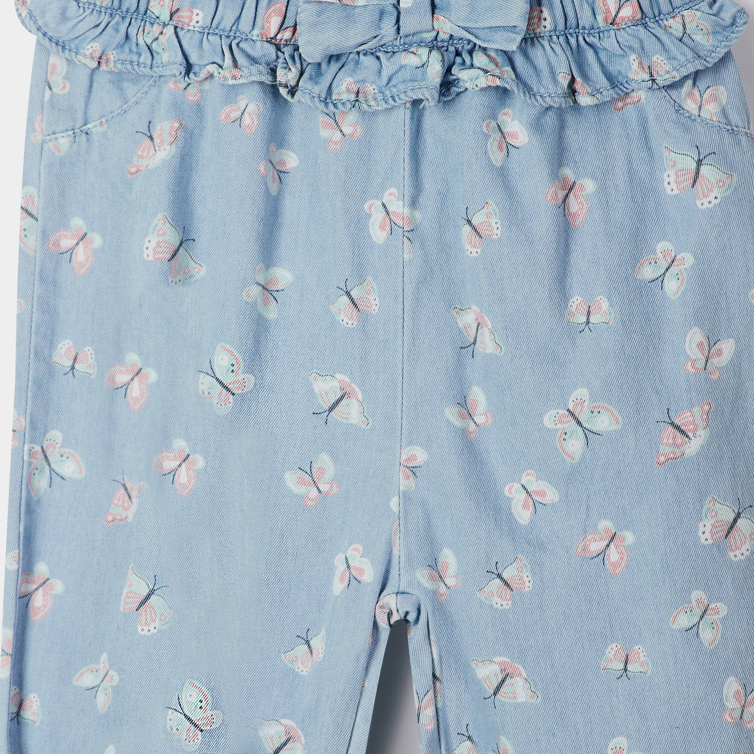 Pantalon droit élastiqué en jean Creeks denim bleach bébé fille | La Halle