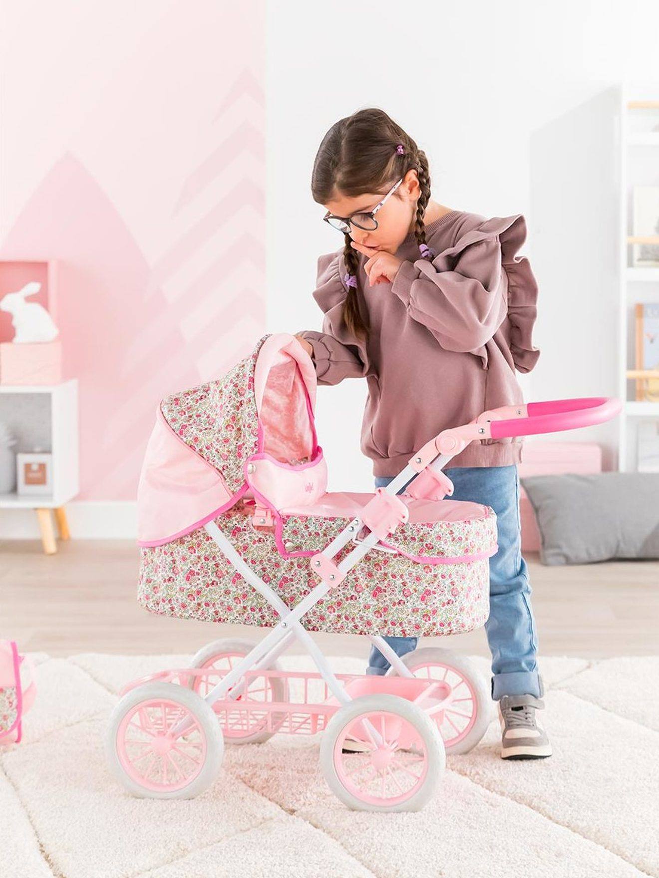 Corolle Puppen-Kinderwagen COROLLE für Puppen mit 36/42/52 cm - rosa geblümt