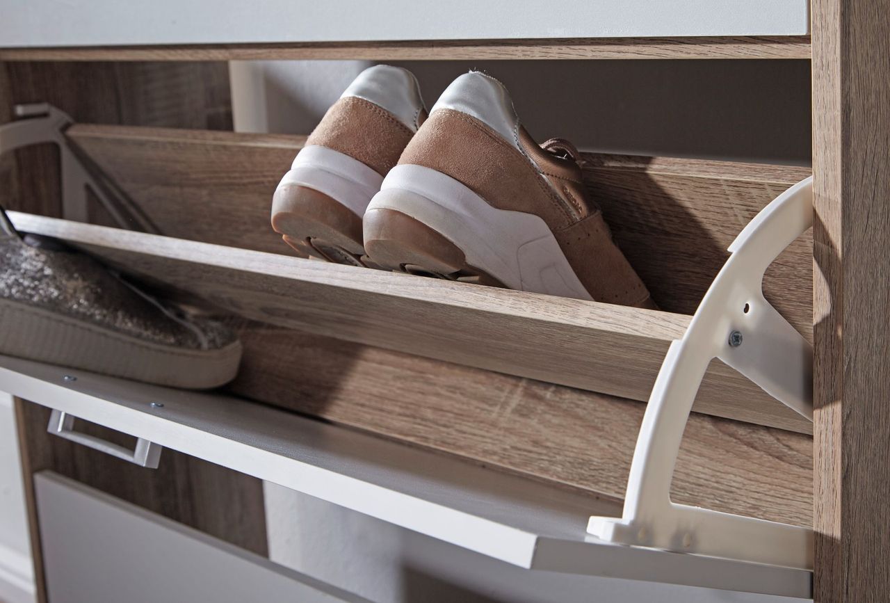 Wohnling Schuhschrank MDF Sonoma Eiche 80 cm Schuhregal Schuhkipper Design Schuh-Kommode modern Sideboard Schuhablage