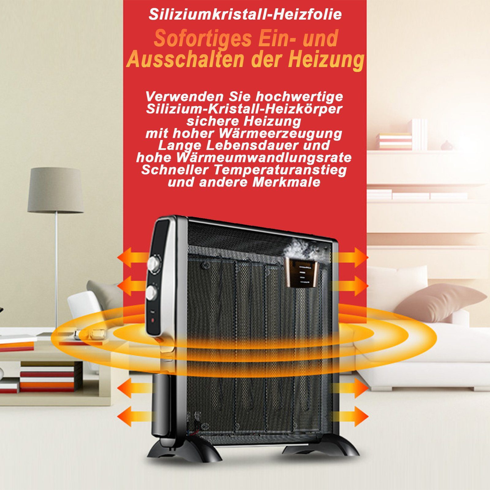 Fine Life Pro Heizgerät 2500W einstellbarer Thermostat, 2500 W, 3 Heizstufen,Sicher und energieeffizient