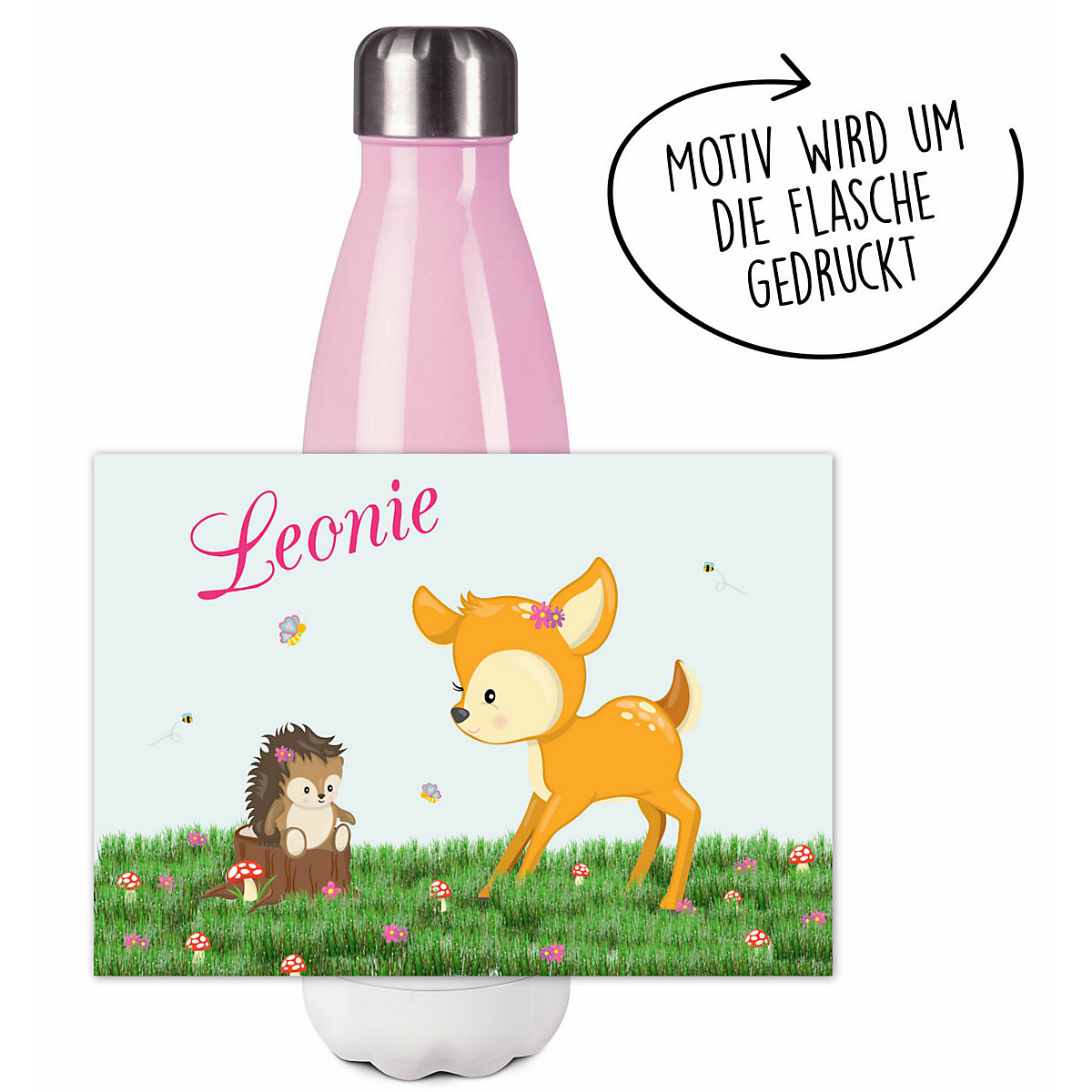 Edelstahl Kinder Thermoflasche / Trinkflasche bunt Reh Spülmaschinenfest, Auslaufsicher, Bruchfest, Doppelwandig, Für Heißgetränke geeignet, Mit Deckel, Isoliert