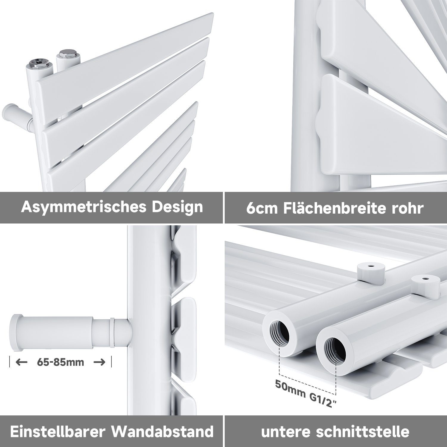 ELEGANT Badheizkörper Badheizkörper Weiß Heizkörper Design Handtuchtrockner Bad Warmwasser, ohne/mit Multiblock, flach, Mittelanschluss seitlich