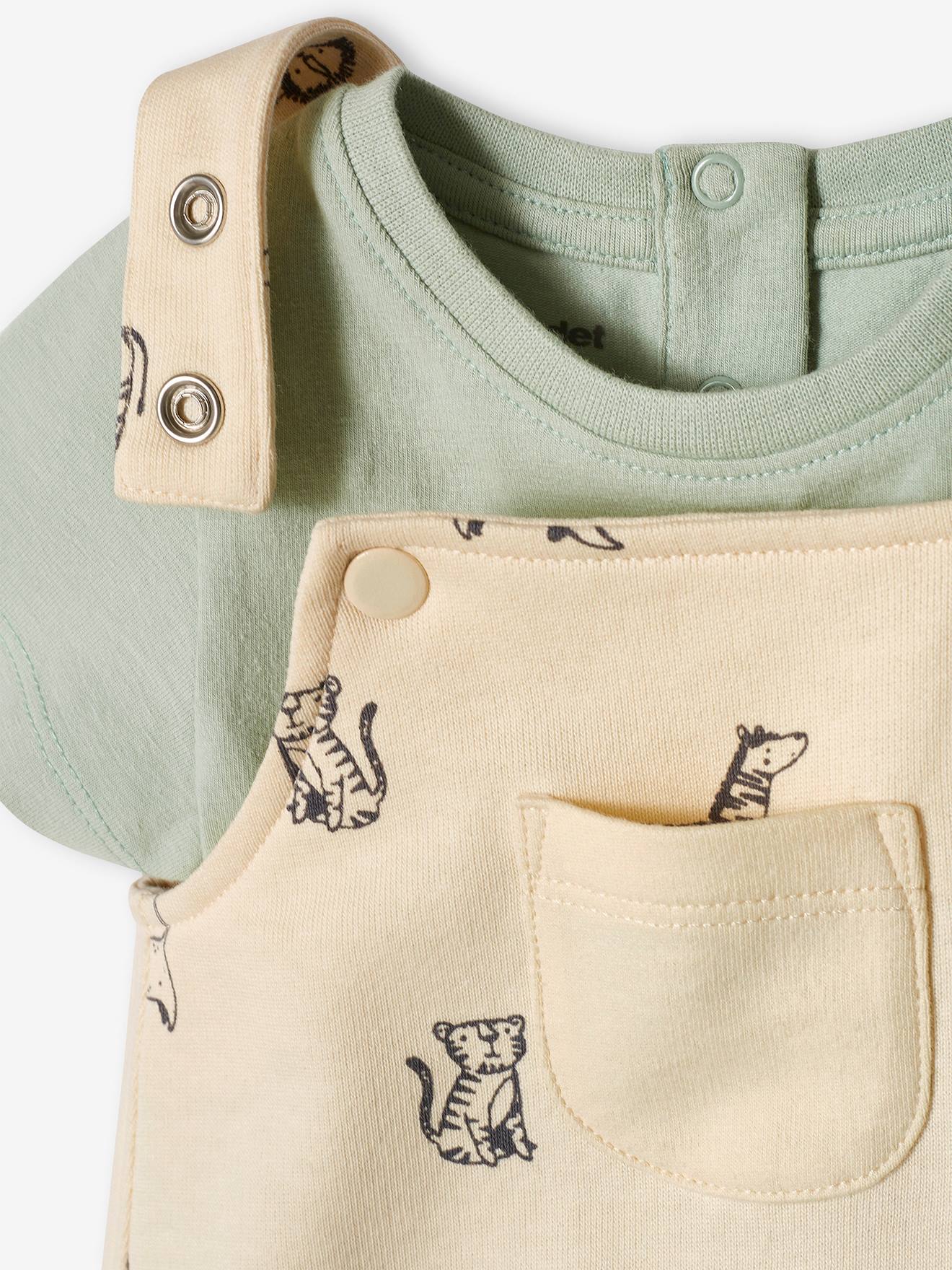 Ensemble bébé naissance bob, body et salopette bateaux blanc/bleu