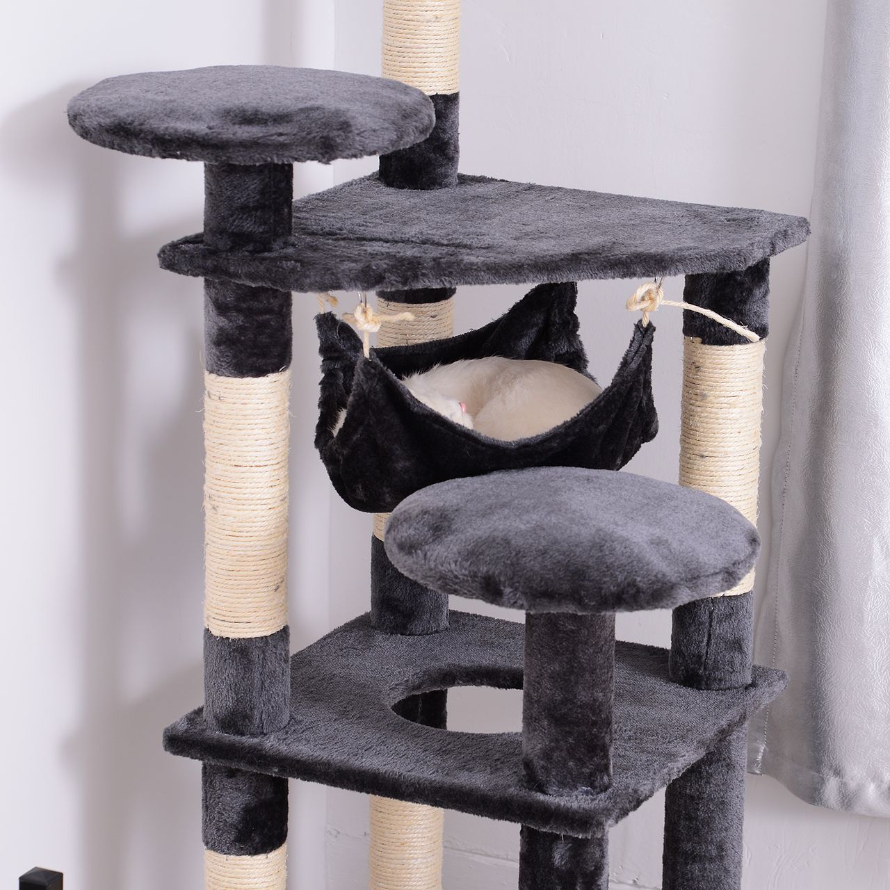PawHut Katzenbaum Katzenkratzbaum Katzen Kletterbaum Kratzbaum Hängematte Grau L40 x B40 x H132 cm