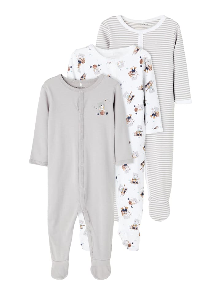 name it Baby Unisex 3er Pack Strampler mit Fuß Bärchen in Grau günstig kaufen