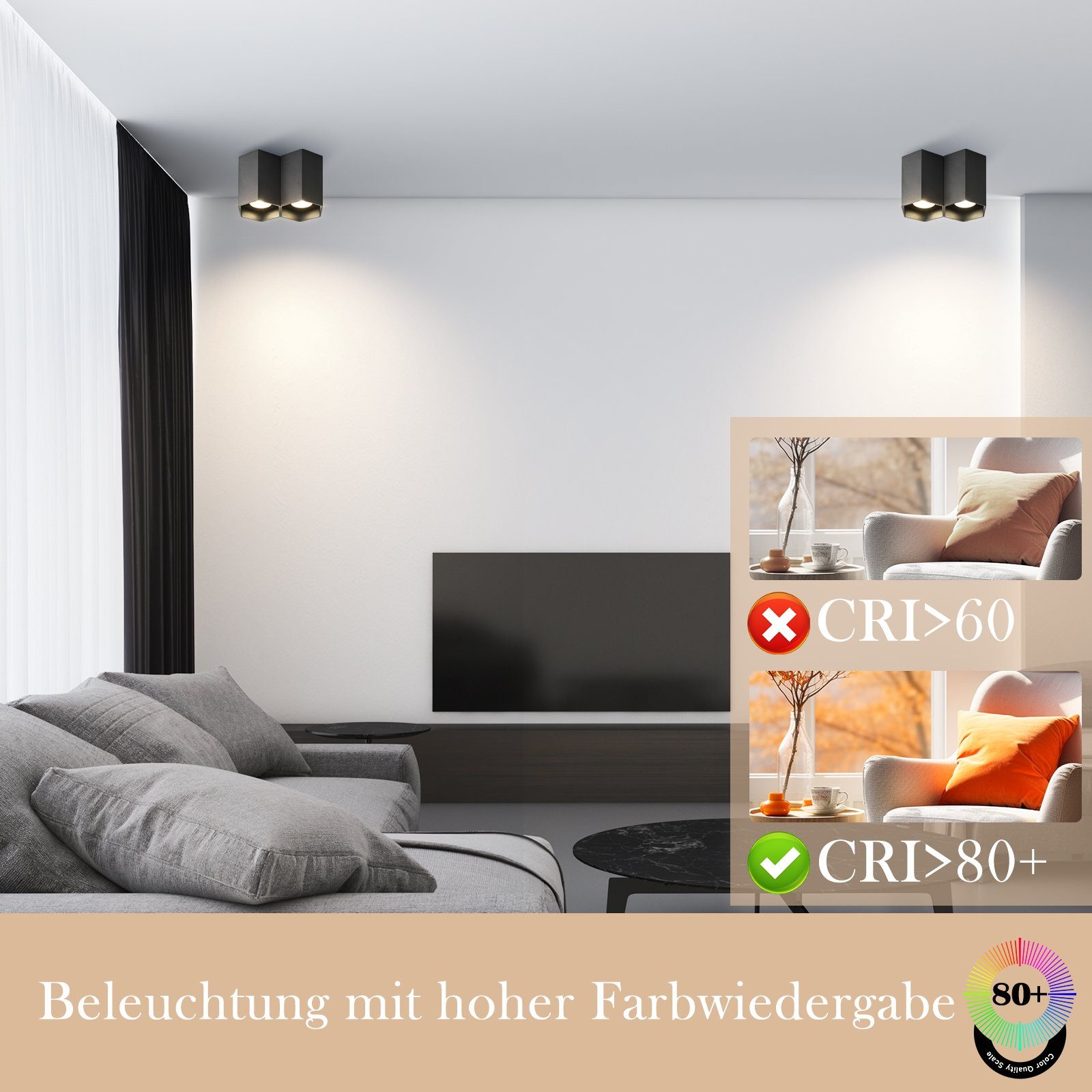 ZMH LED Deckenstrahler LED Deckenspots Aufbauspot - GU10 Deckenleuchte 2 Flammig, ohne Leuchtmittel, Aufbaustrahler Modern Design Spotleuchte für Küche Wohnzimmer, Schwarz