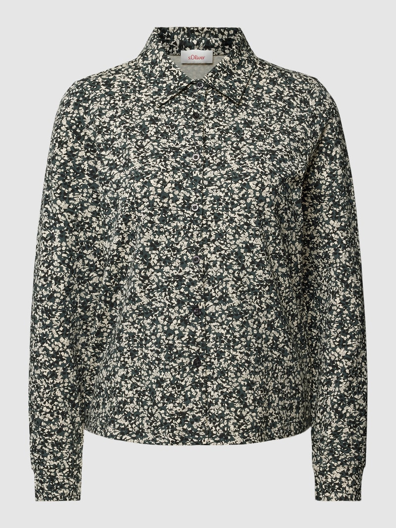 Blusenshirt mit Allover-Muster und Umlegekragen in khaki