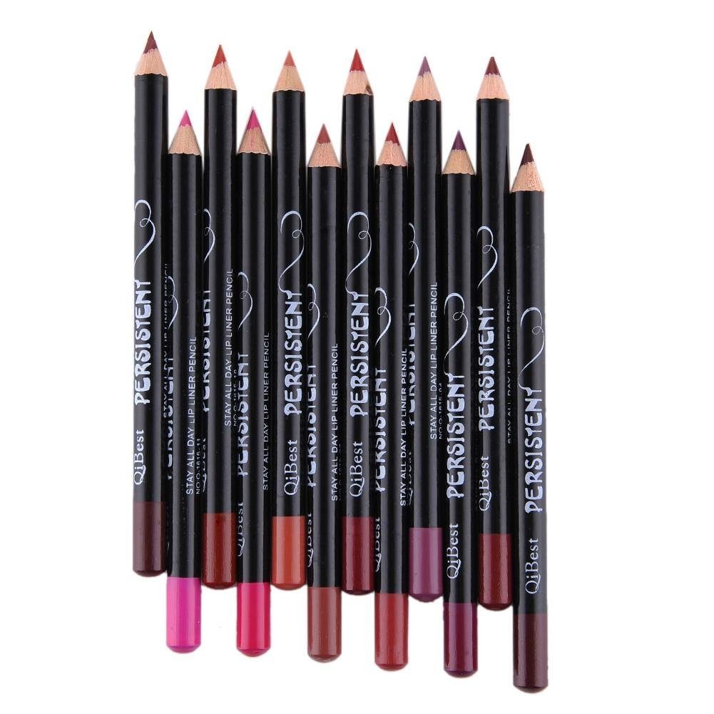 POCHUMIDUU Lipliner Lippenstift, 12 Farben, Lipliner-Stift, wasserfester Lipliner, 12-tlg., Konturstifte mit Deckel