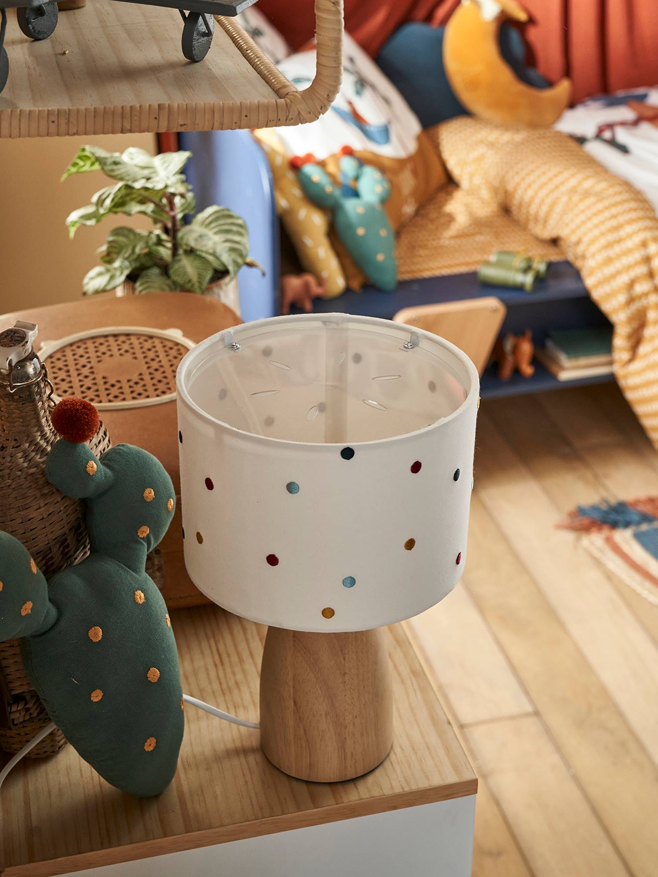 Lampe de chevet pois brodés beige / multicolore