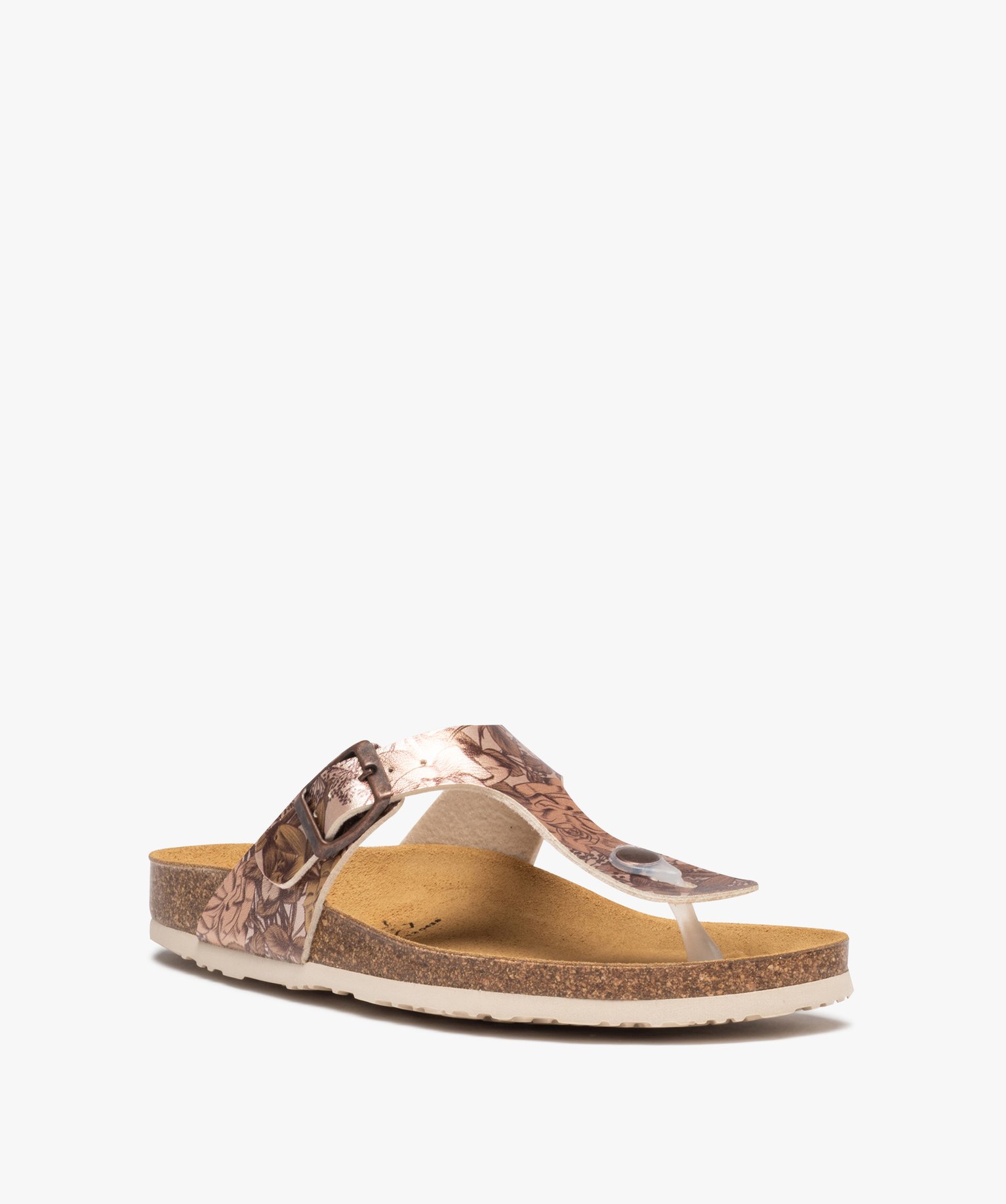 Mules femme à bride entre-doigts imprimée rose | GEMO