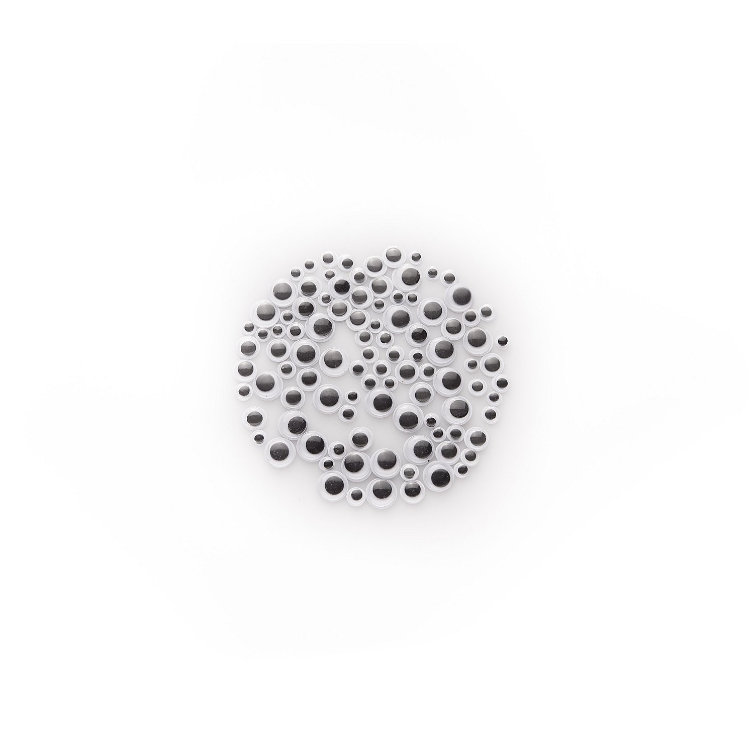 Wackelaugen, selbstklebend, schwarz-weiß, 4–14 mm Ø, 100 Stück