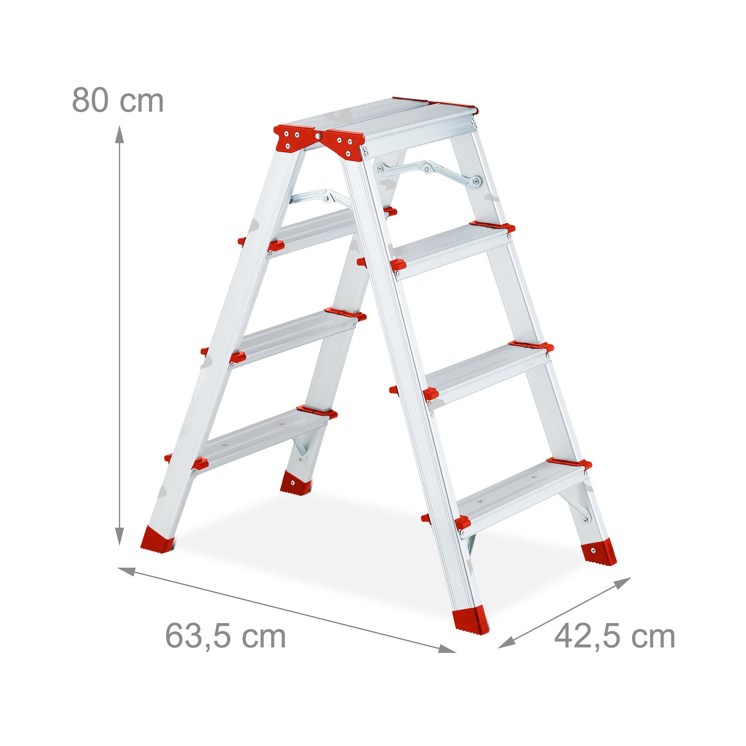 relaxdays Bockleiter Klappbare Trittleiter aus Aluminium, 4 Stufen