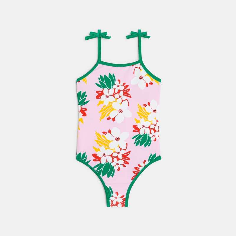 Maillot de bain 1 pièce fille à motifs fleurs exotiques rose Catimini