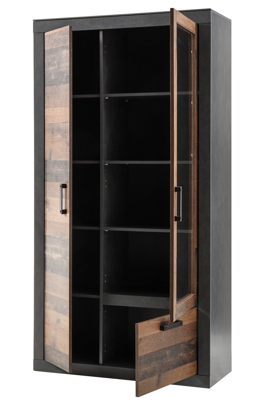 Furn.Design Wohnwand Ward, (Schrankwand in Used-Wood-Design, 3-teilig, ca. 260 x 201 cm), mit viel Stauraum