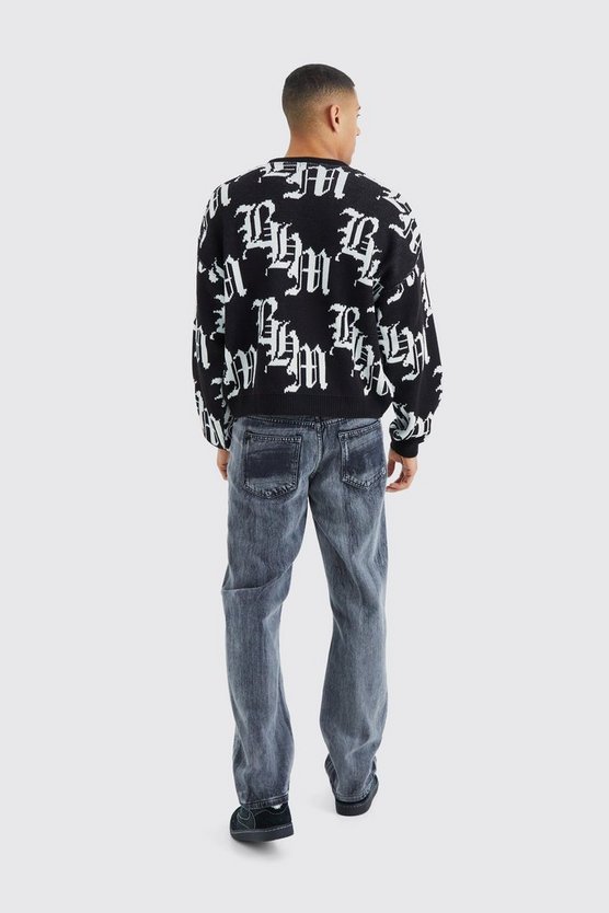 Kastiger Strickpullover mit Print