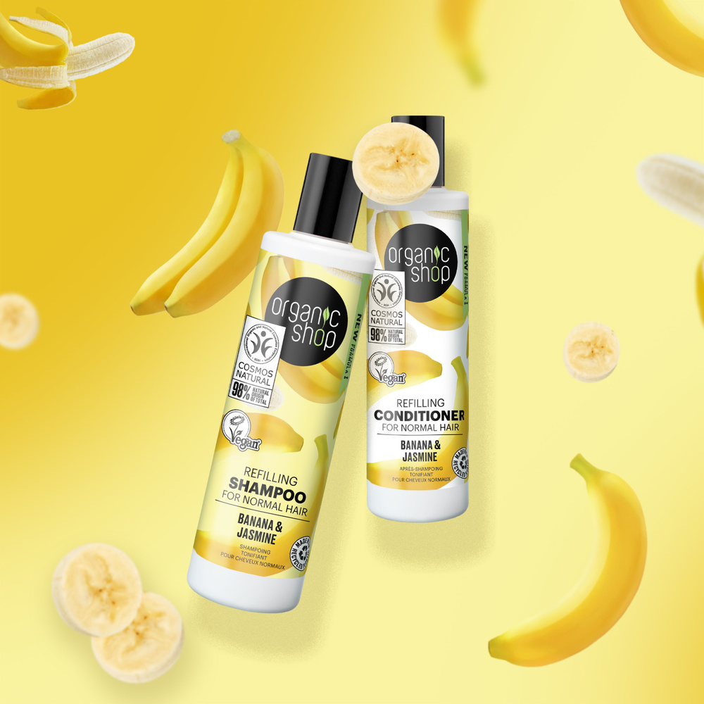 organic shop Shampoing cheveux normaux Banane JasminVegan Naturel Shampoing