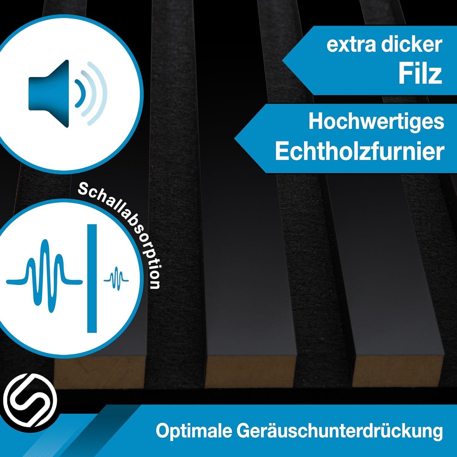 Schwanfeld 3D Wandpaneel [60 x 30cm] Akustikpaneele Holz 6er Set [FÜR JEDEN EINSATZORT], (Wandpaneele Holz für eine angenehme Raumakustik) - Lamellenwand Echtholzfurnier - Wandverkleidung Holz (Natur)