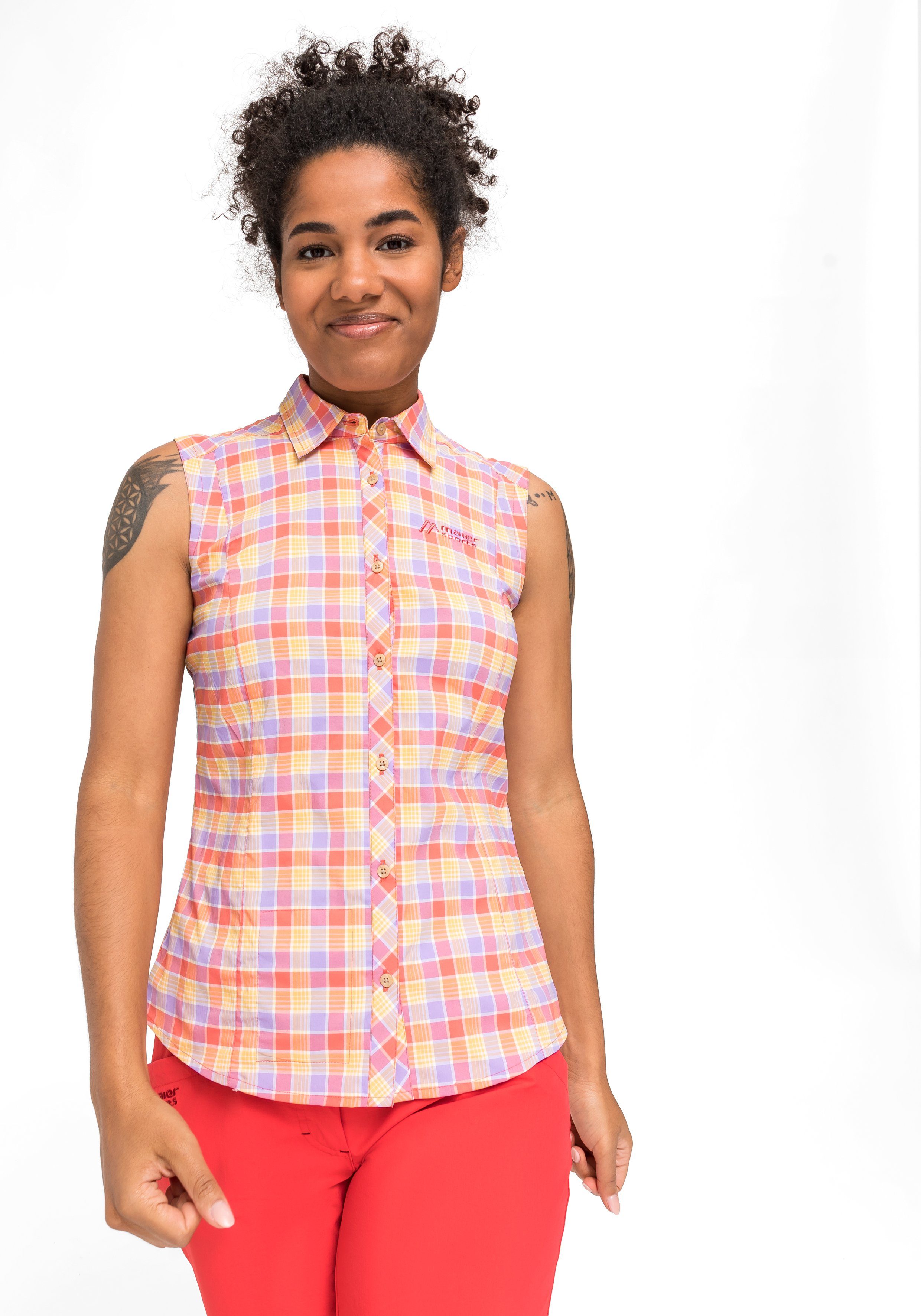 Maier Sports Funktionsbluse Sana sleeveless ärmellose Damen Bluse, atmungsaktive Karobluse
