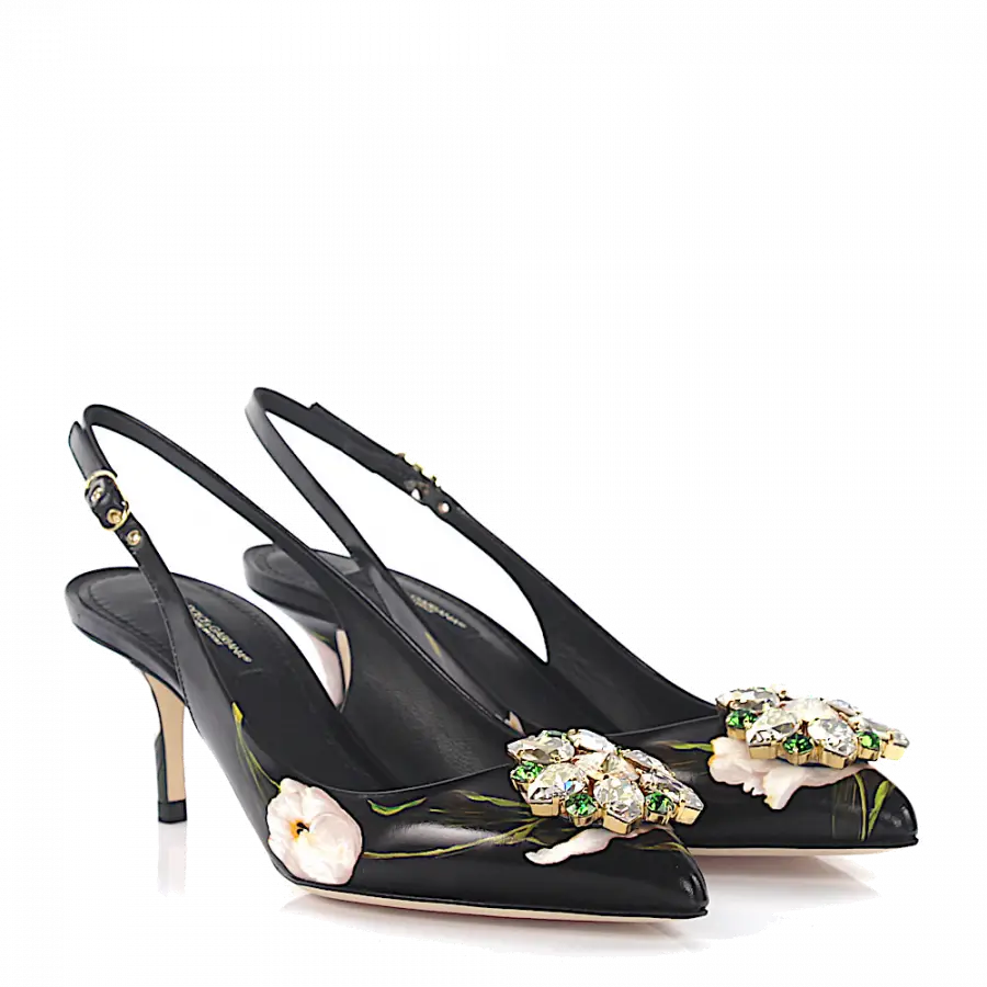 Dolce & Gabbana - Slingpumps Kristallverzierung Print schwarz weiß grün - schwarz