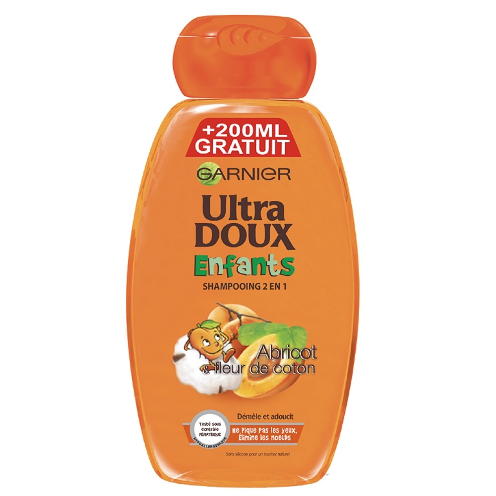 garnier Garnier Ultra Doux Shampooing Démêlant abricot 600ml Shampooing 2 en 1 Abricot et Fleur de Coton