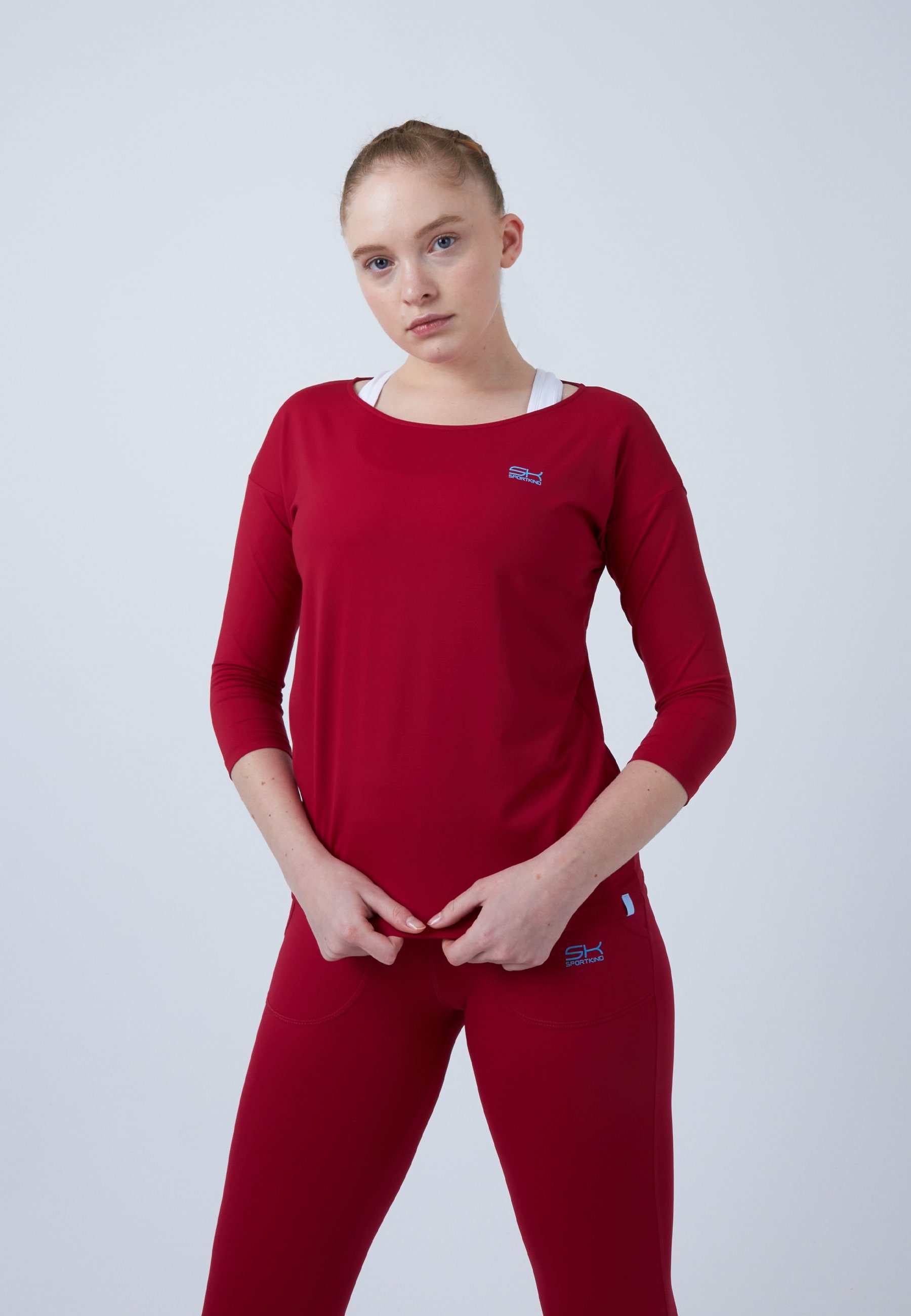 SPORTKIND Funktionsshirt Tennis 3/4 Loose Fit Shirt Mädchen & Damen bordeaux rot