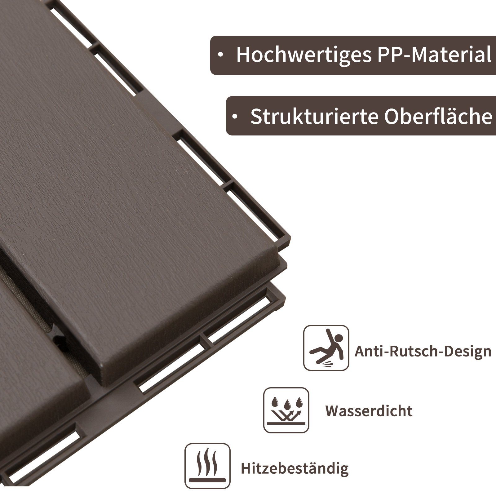 Outsunny Klickfliesen Balkon Patio 30 x 30 cm, Garten-Klickfliese, Garten-Klickfliese Bodenbelag, 1 St., 9 x Terassenfliesen, Stärke: 2 cm, 0.81 m²
