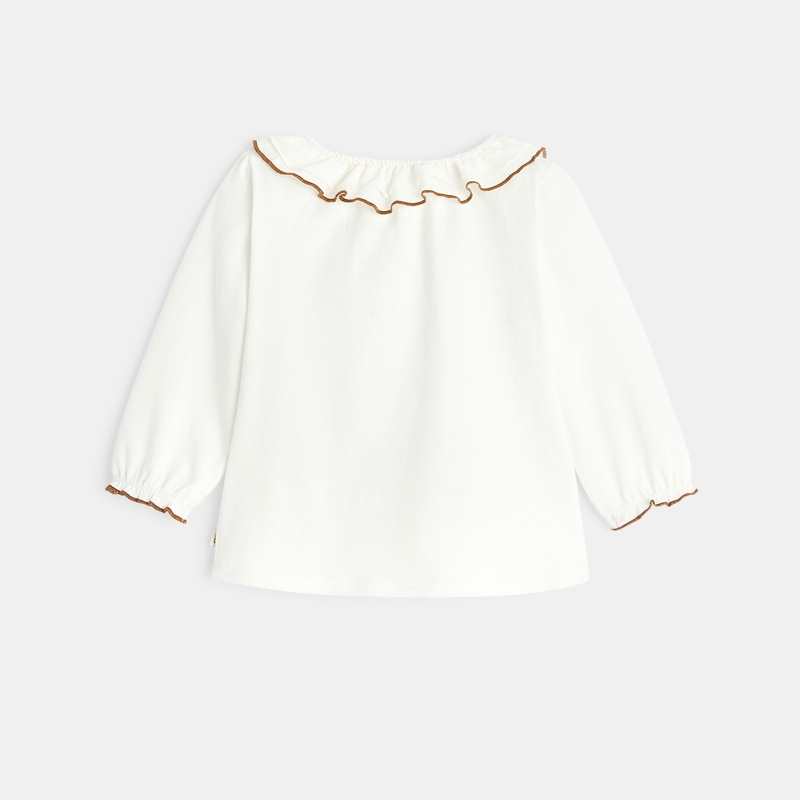 T-shirt à col volants hérisson brodé beige bébé fille
