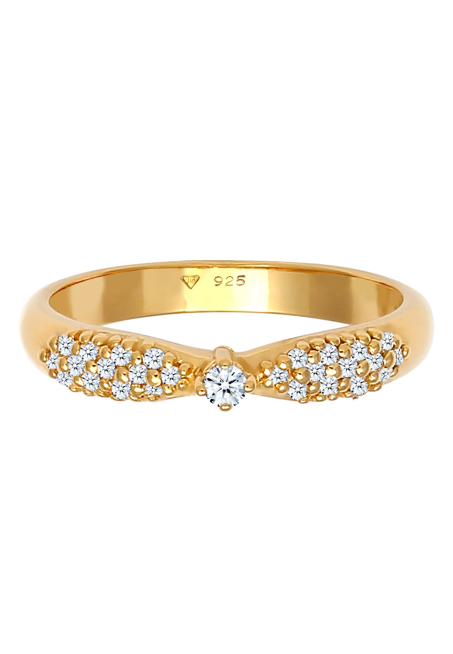 Elli DIAMONDS Ladies' engagement ring, glamorous with diamond (0.16 ct) in 925 sterling silver gold plating