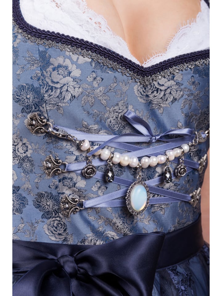 Edelnice Midi Dirndl 2-teilig Stehkragen Adriana in blau günstig kaufen