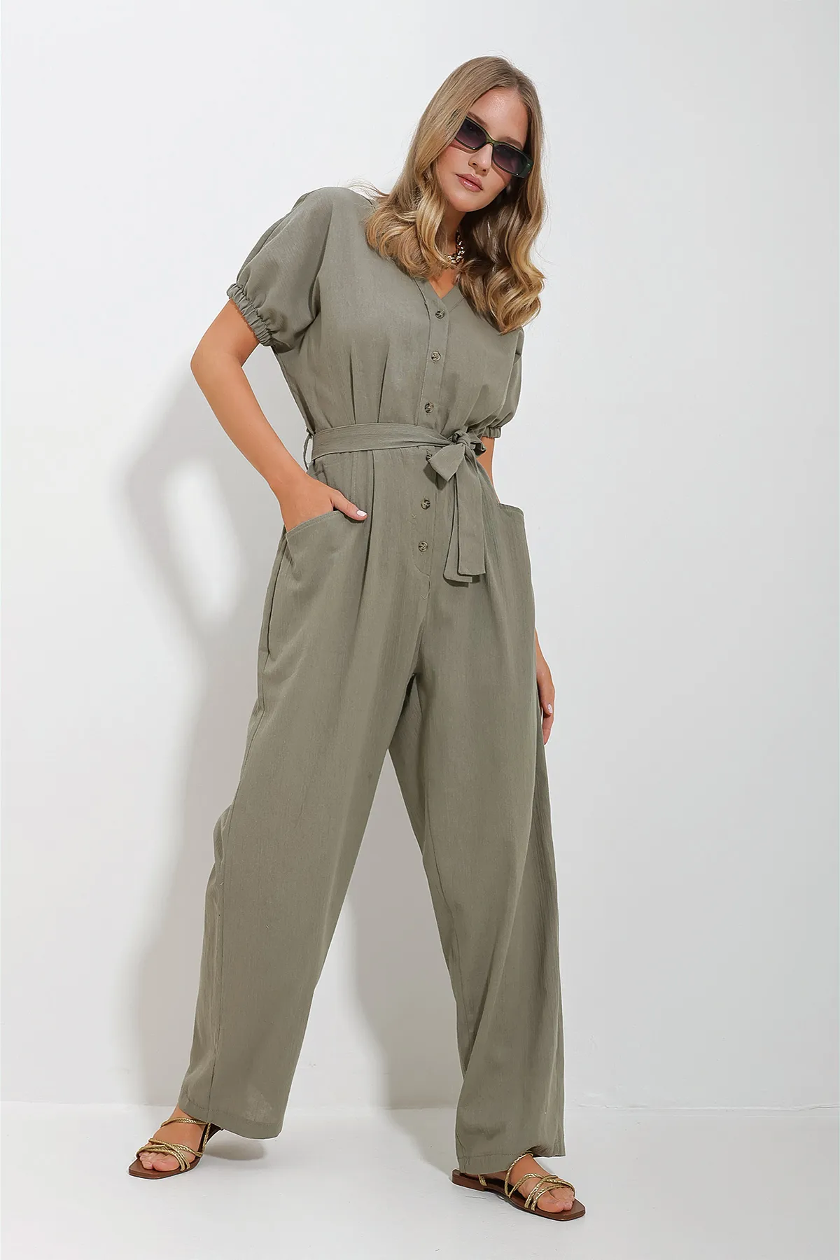 Trend Alaçatı Stili  Jumpsuit - Khaki - Regular Fit