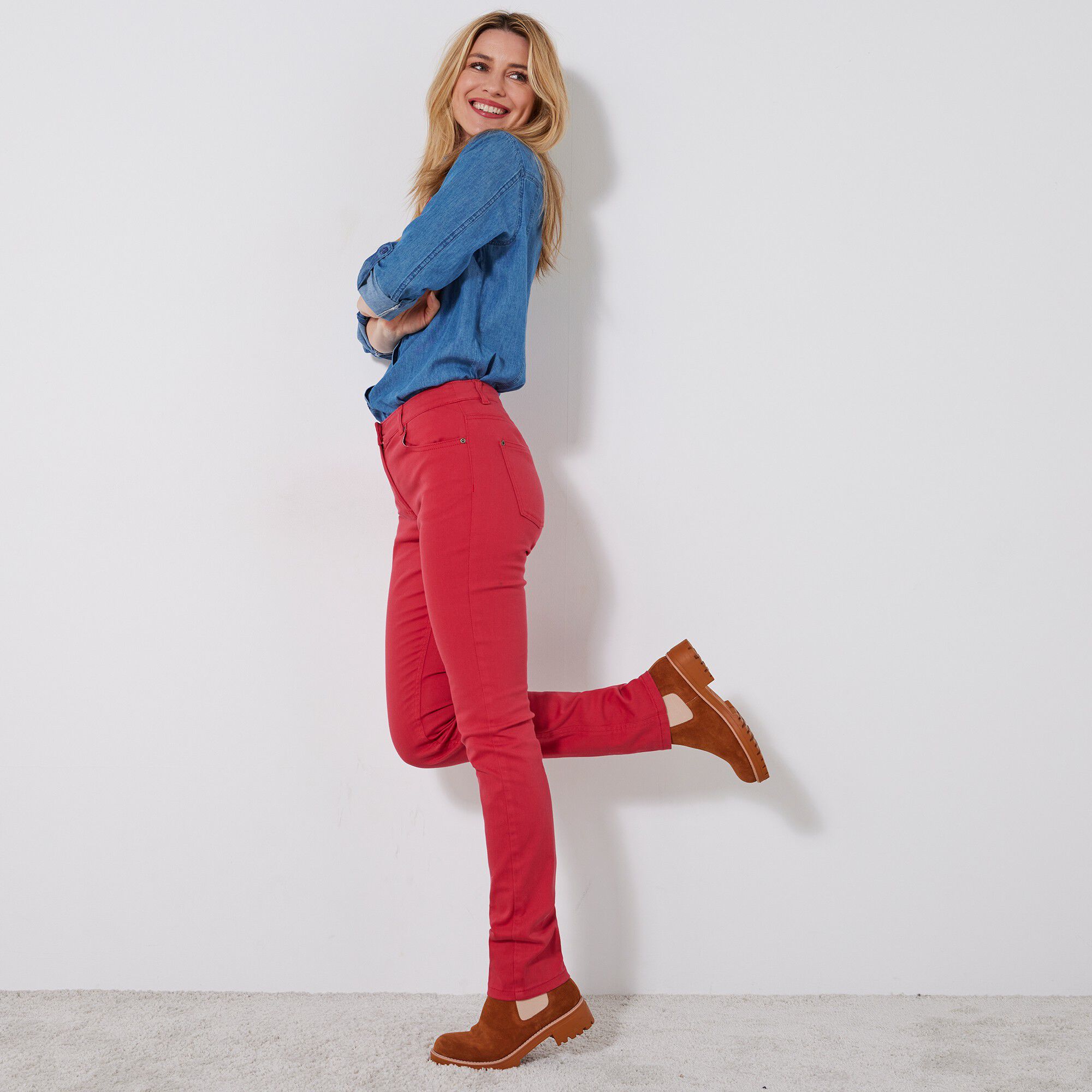 Pantalon droit stretch uni