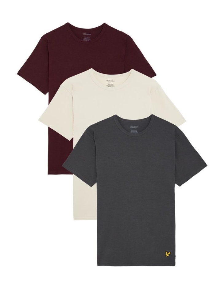 Lyle & Scott T-Shirt (3Er-Set) in Graphit/Hellbeige/Bordeaux günstig kaufen