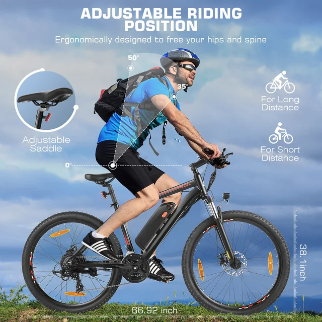 Funcid Electric Bike, Electric Bike for Adults 27.5 EBike 500W Adult Electric Bicycle, 19.8MPH Electric Mountain Bike, 48V 10.4Ah Battery