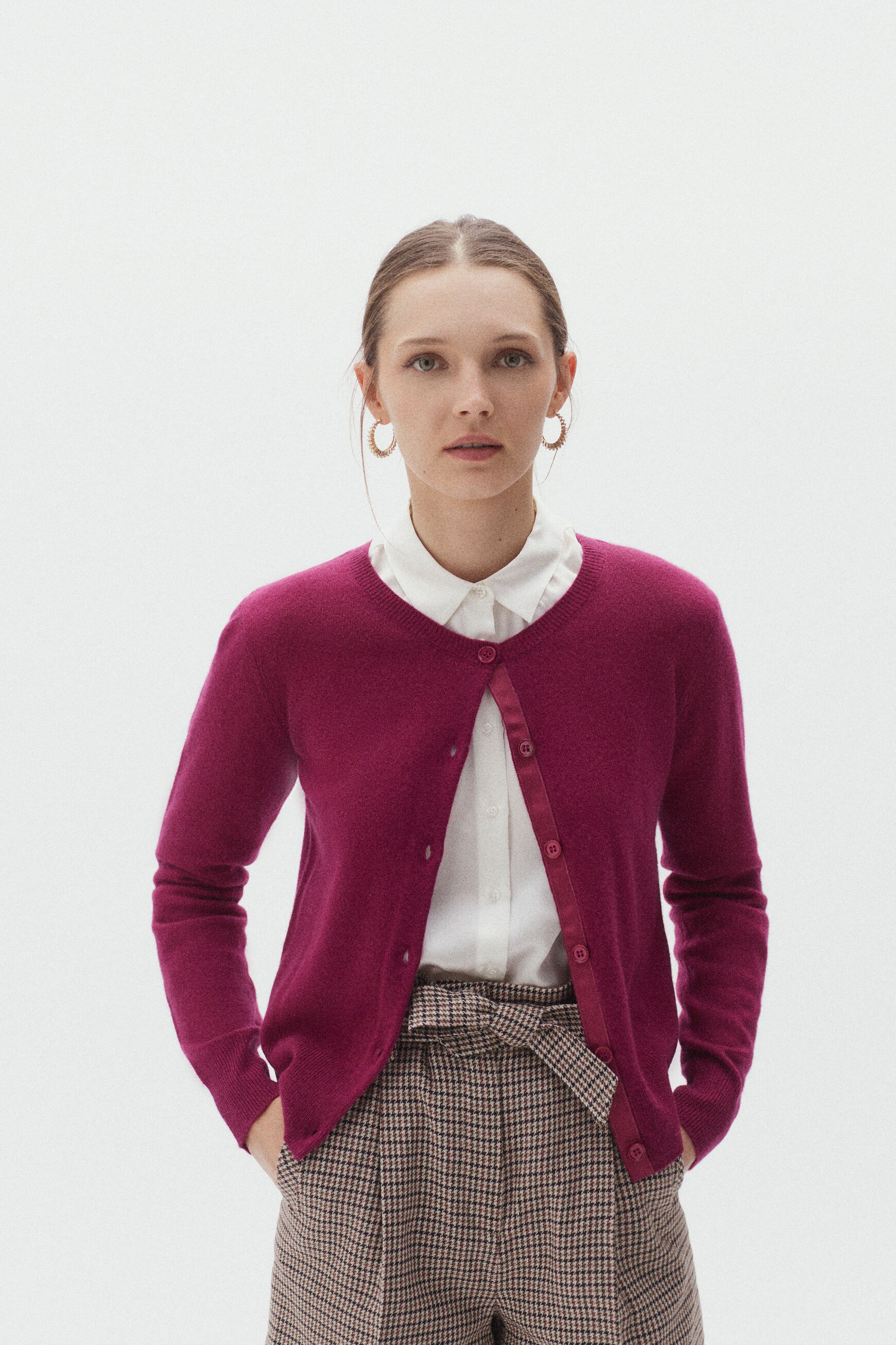 gilet caroline 100% cachemire rose cerise femme