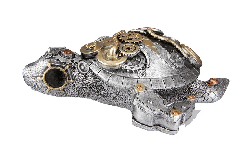 GILDE Poly Skulptur Steampunk Turtle H=6cm silber