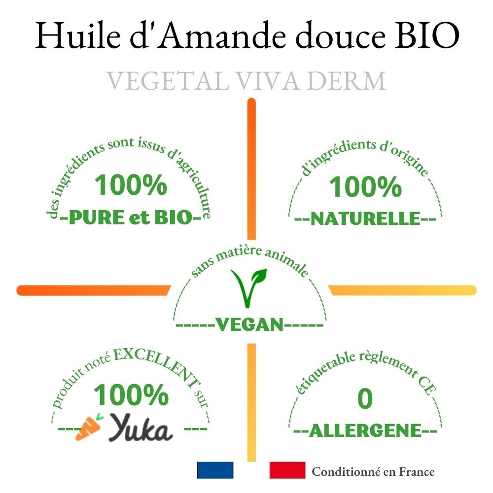 vegetal viva derm Huile d'AMANDE DOUCE BIO 100% pure et BIO visage corps cheveux