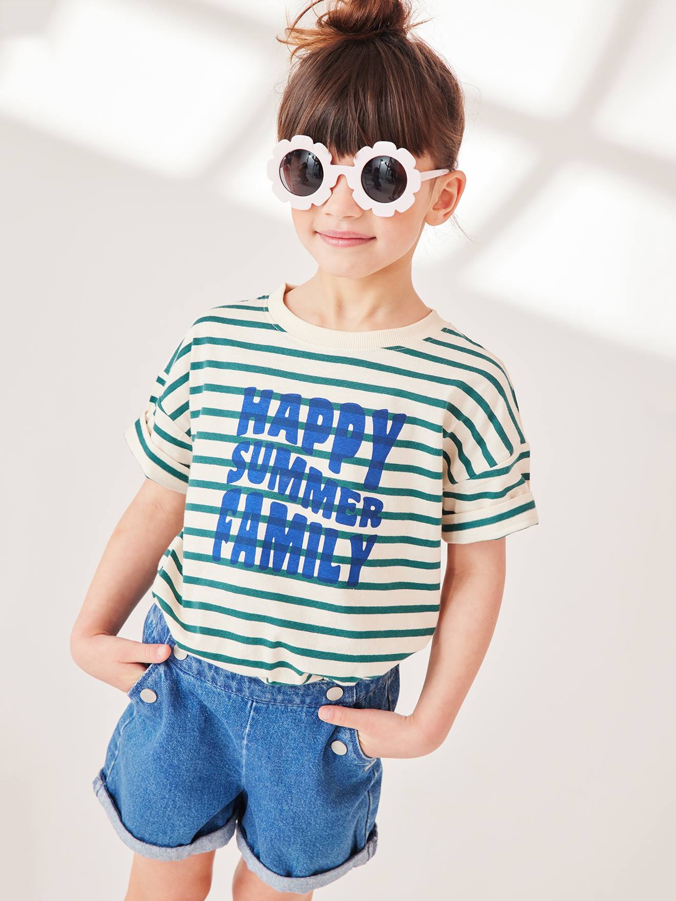 T-shirt mixte enfant capsule famille marin rayé vert