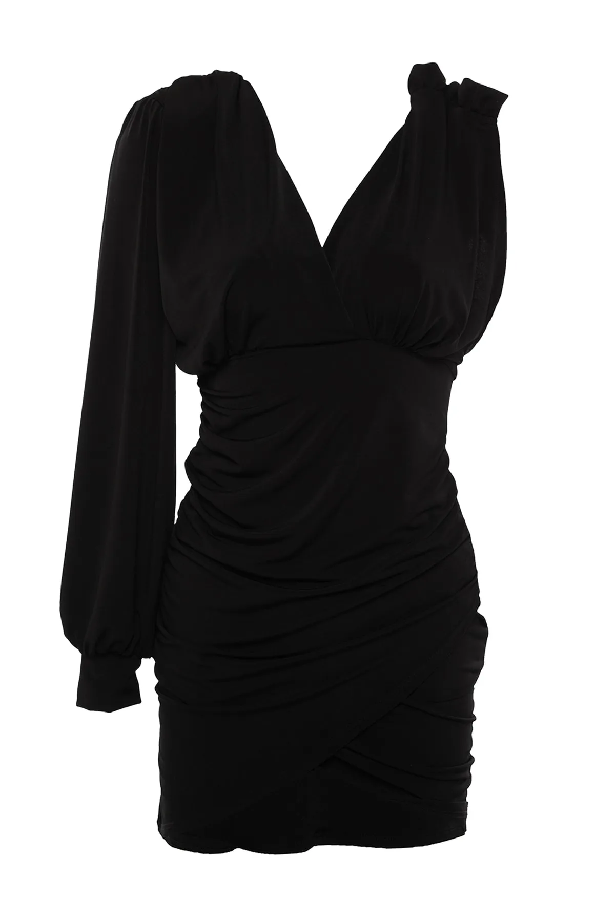 Trendyol Collection  Stilvolles Abendkleid aus schwarzem Strick mit glänzendem Stein TPRSS22EL0451