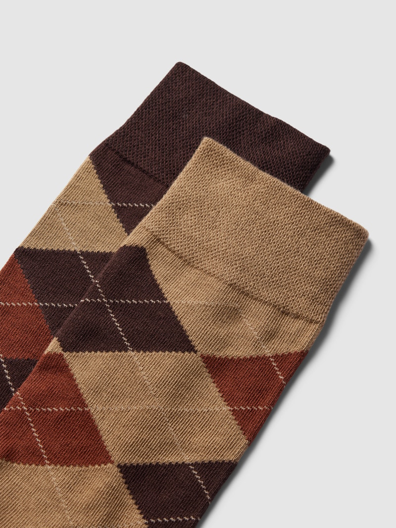 Socken mit Karomuster im 2er-Pack in camel