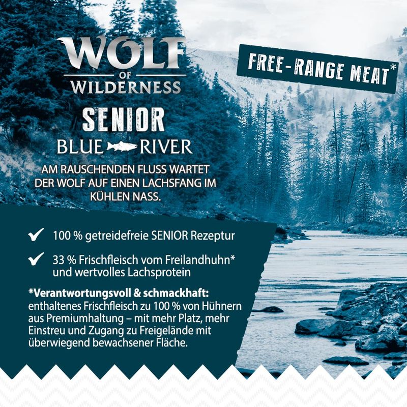 Wolf of Wilderness Senior 'Blue River' - Freilandhuhn & Lachs
