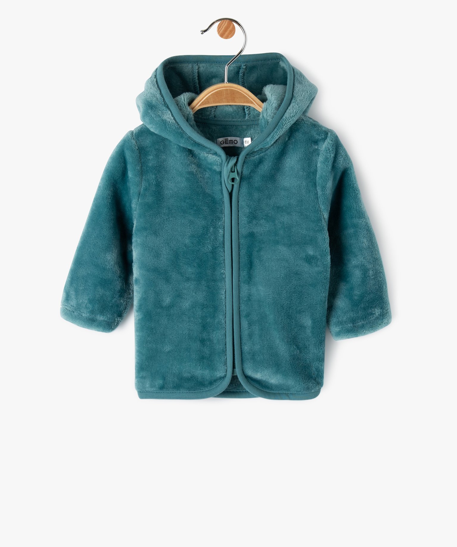 Sweat zippé à capuche en fourrure imitation bébé bleu | GEMO