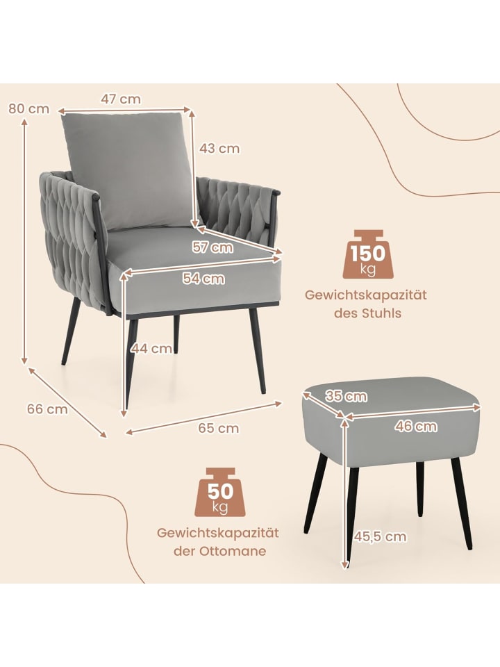 COSTWAY Ohrensessel mit Hocker in Grau günstig kaufen onesize