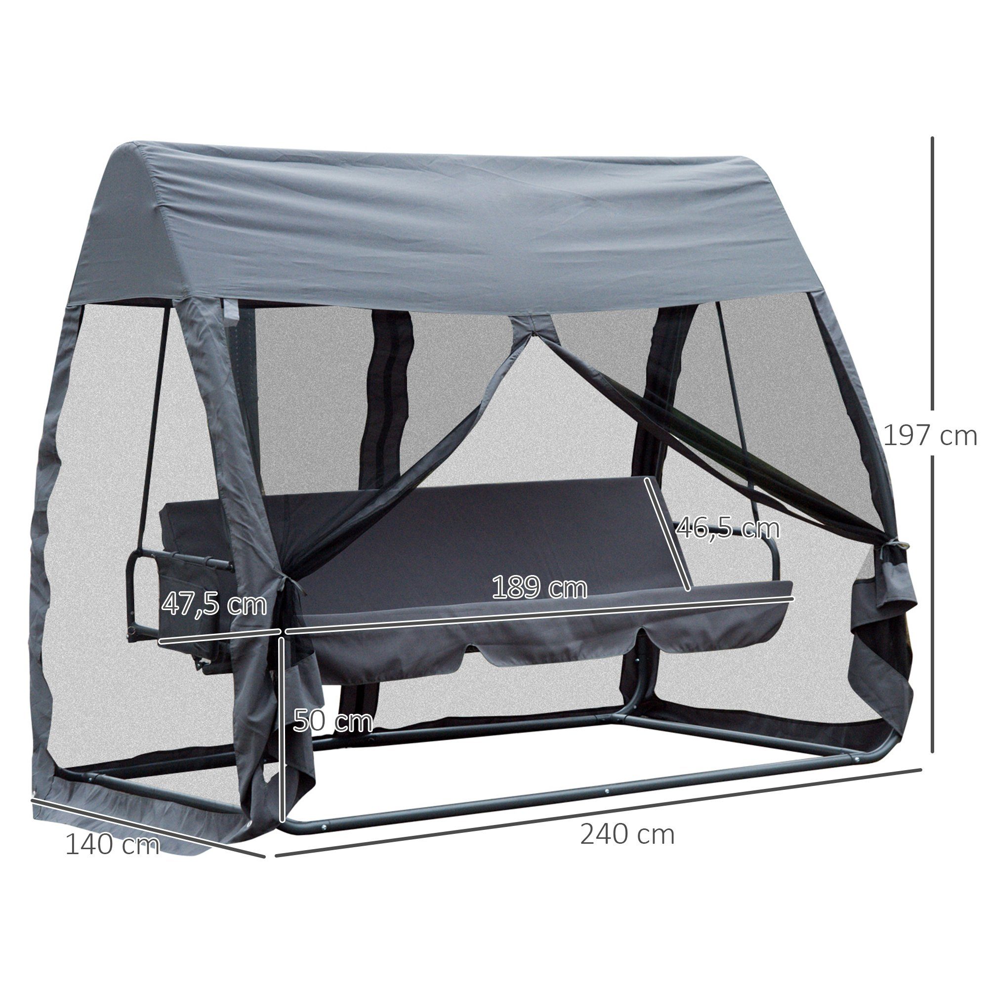 Outsunny Hollywoodschaukel 2-in-1, mit Dach, 3-Sitzer