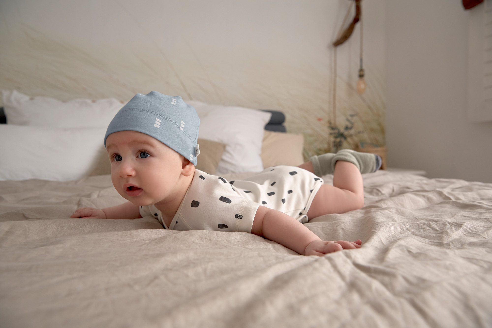 Baby Body langarm - Bio Baumwolle, Rechtecke, Weiß