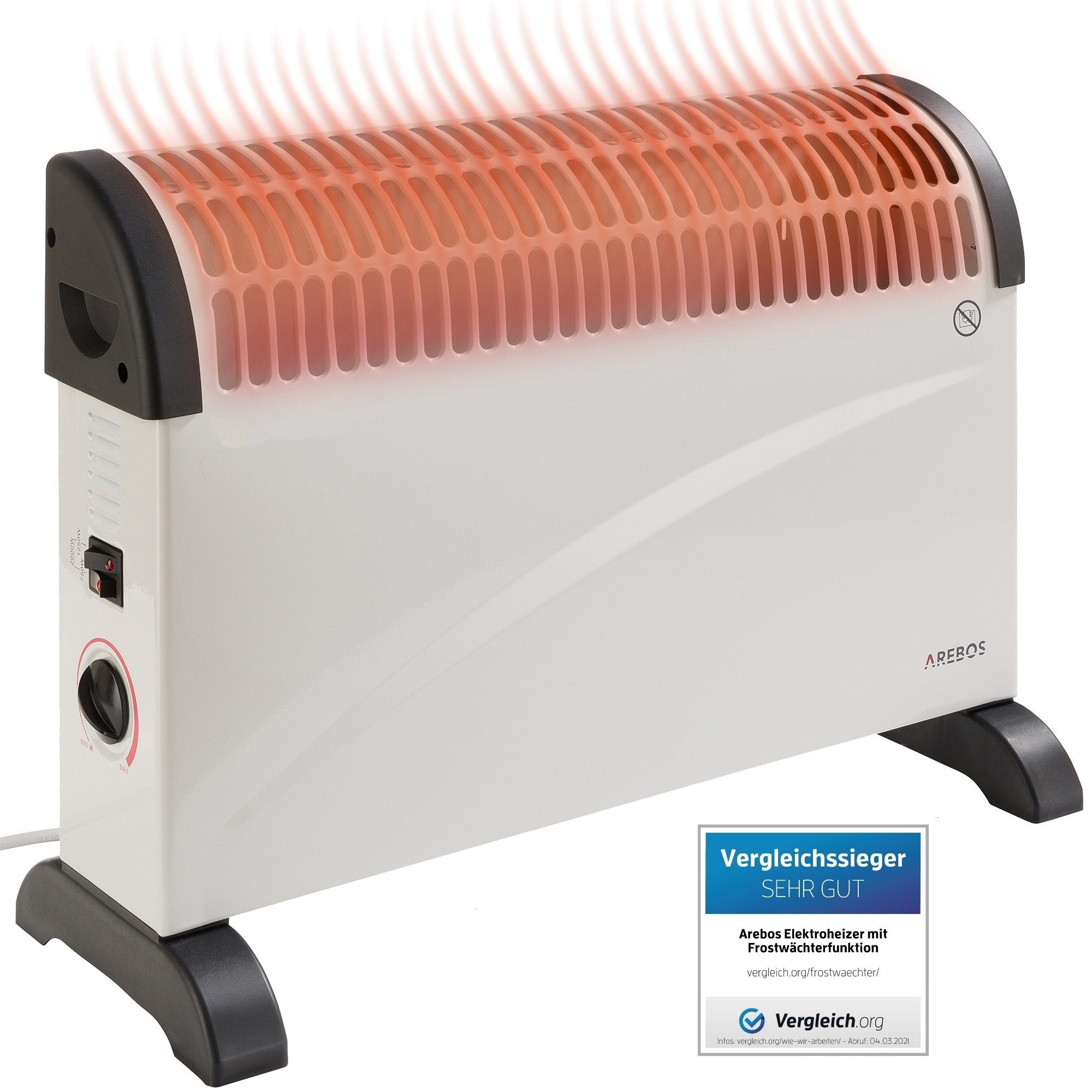 Arebos Konvektor 2x Standfüße, 2000 Watt, Thermostat, Frostwächter-Funktion, 2000 W