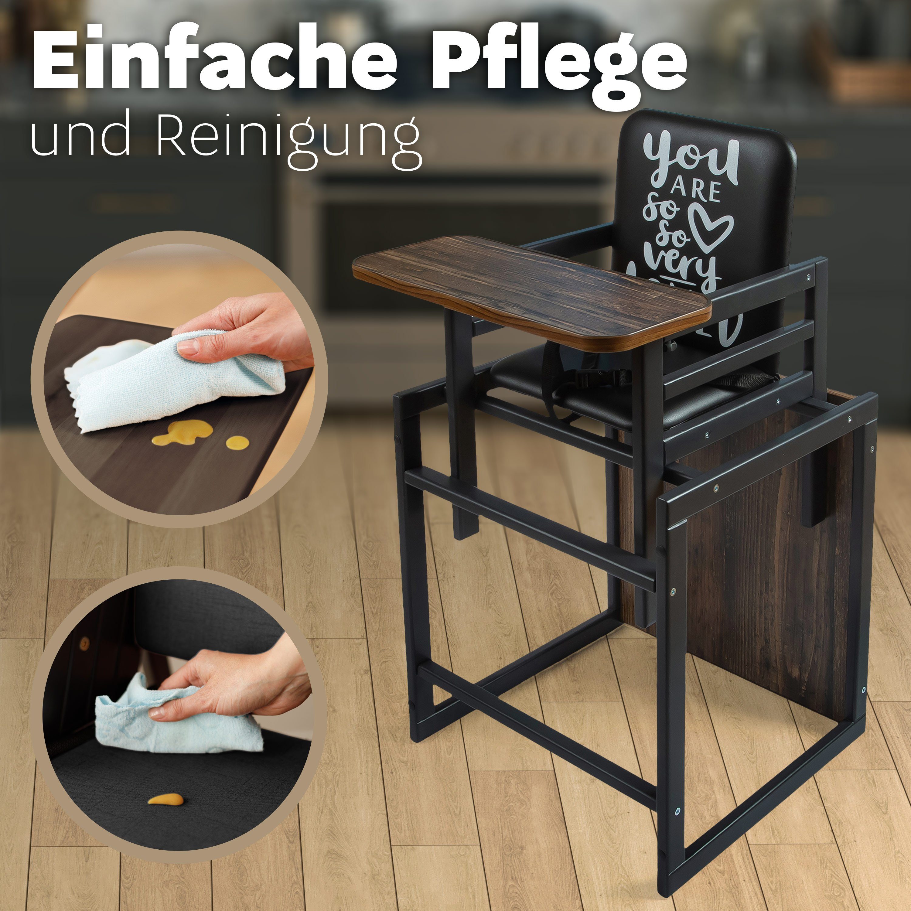 VILHA THE CHILDREN'S FURNITURE FACTORY Kombihochstuhl 2-in-1 Babystuhl aus Holz, Baby Hochstuhl Graphit