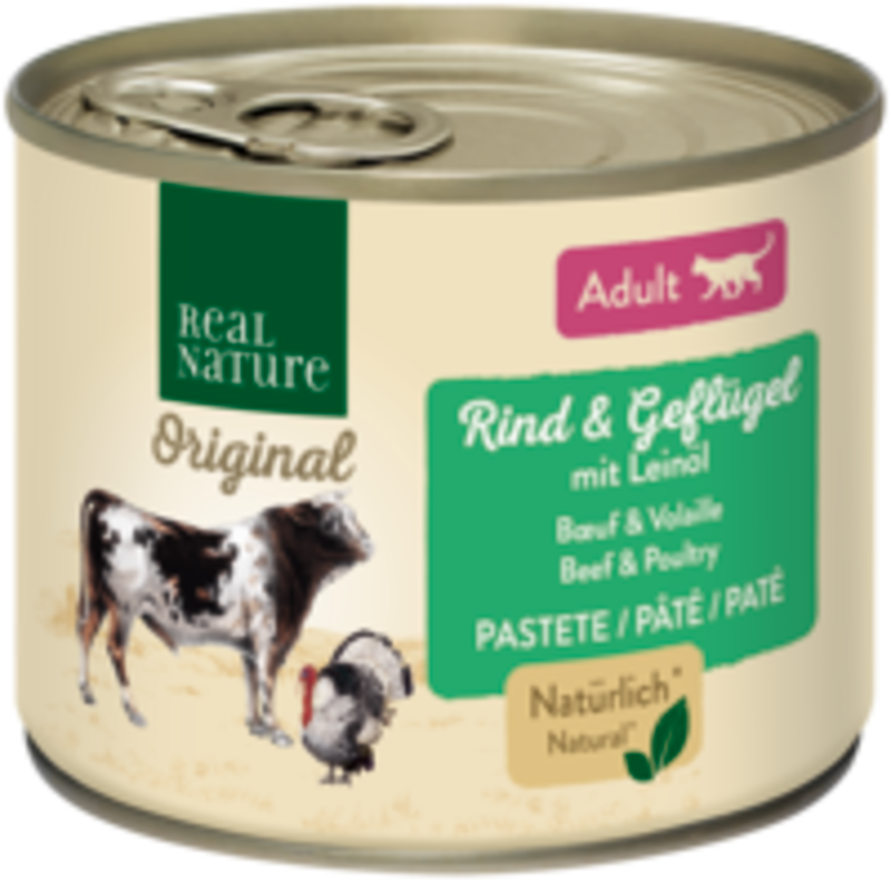REAL NATURE Nassfutter REAL NATURE Adult Rind & Geflügel mit Leinöl 24x200 g